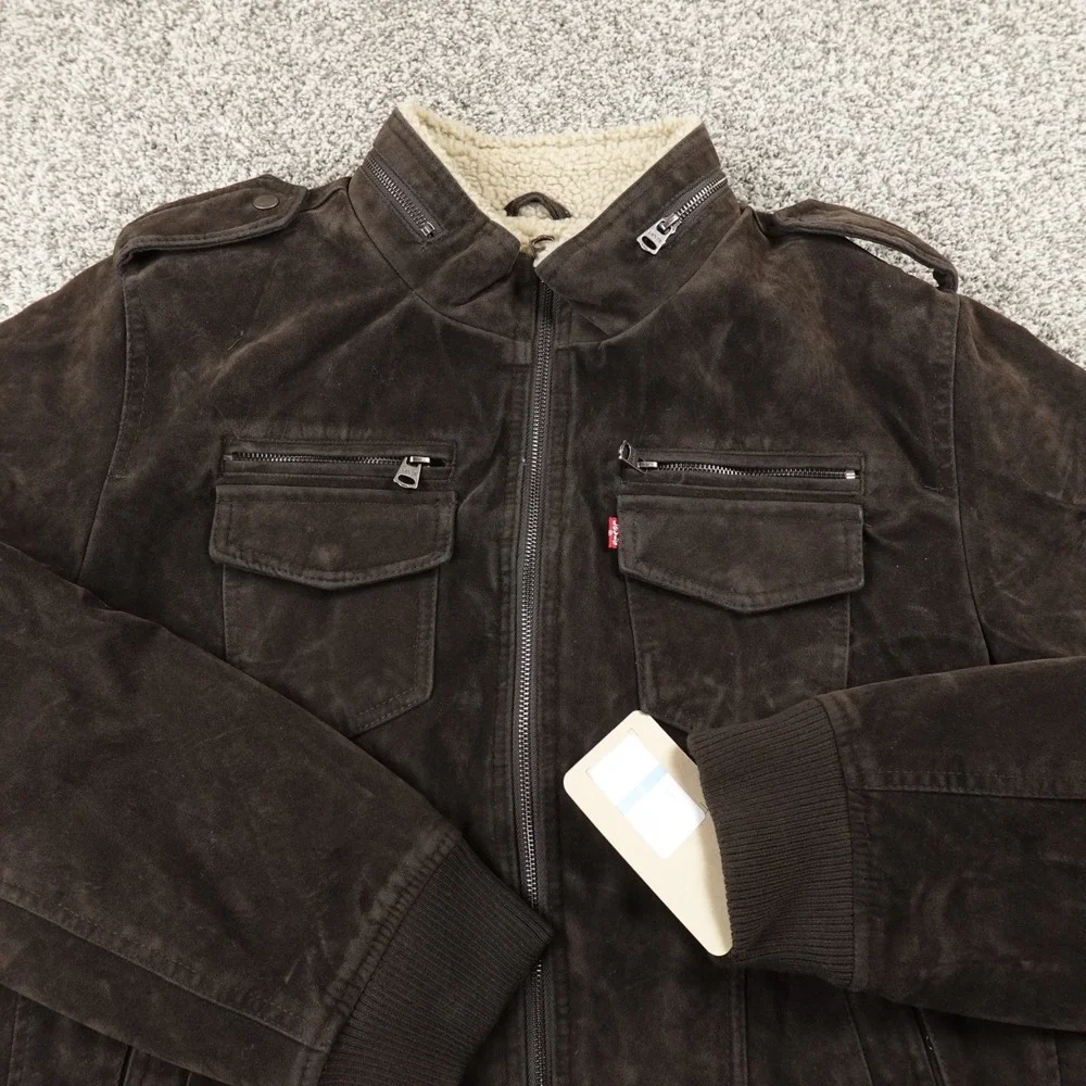NEW Levis Jacket Mens XL Brown Sherpa Lined‎ Faux Suede Trucker Bomber Work Coat